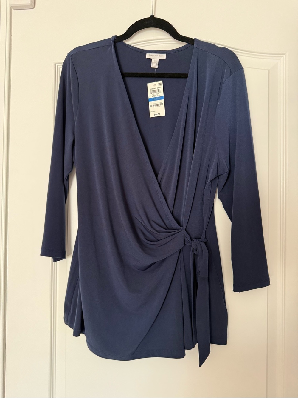 Charter Club Navy Blue Wrap Tie Tunic Top, 3/4 Sleeve